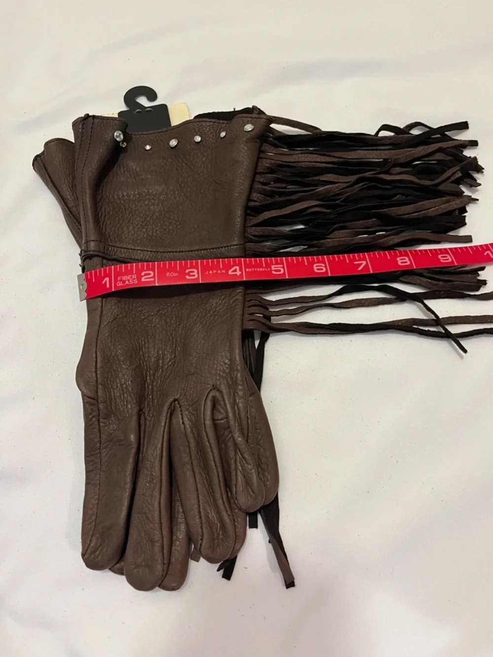 Vintage Western Brown Leather Fringe Gloves